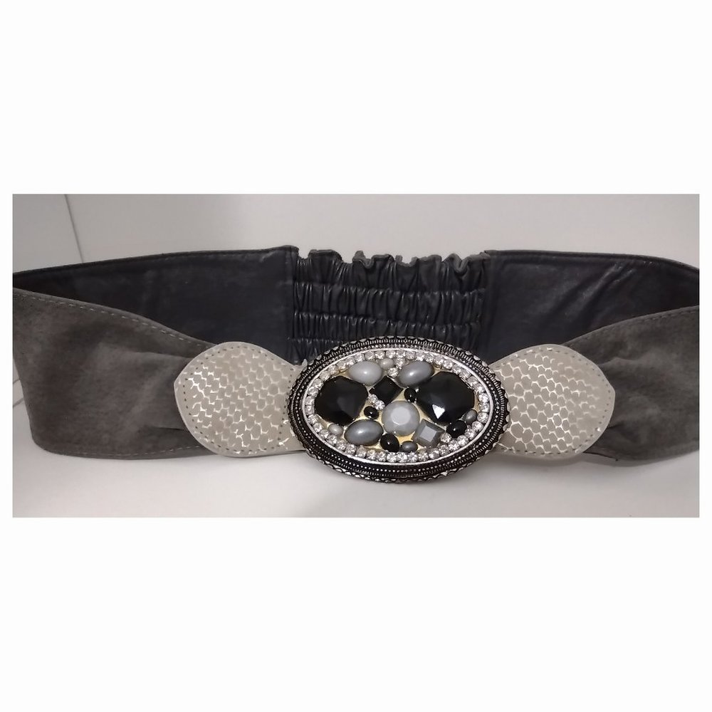 Chico’s Vintage Gray Suede & Stones Wide Stretch Belt Medium